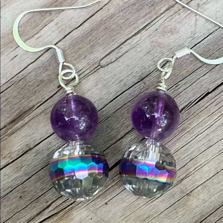 Amethyst/Glass Crystal Earrings.